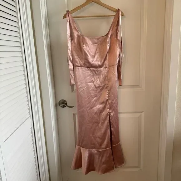 Birdy Grey Eugina Convertible Midi Dress Shiny Satin Rose Gold Birdy Grey Eugina Convertible Midi Dress Shiny Satin Rose Gold